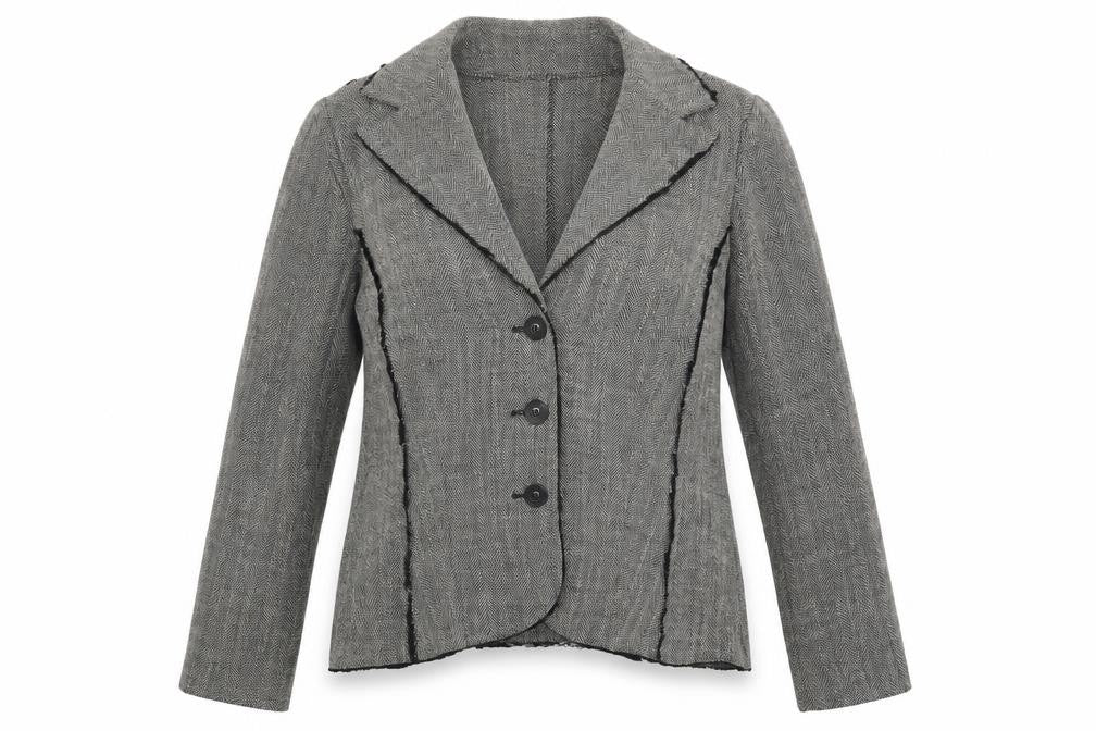 Front view of Rosie's women’s grey herringbone jacket blazer, size UK 14