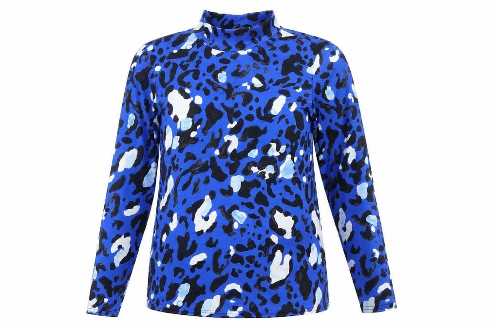 Front view of Very women’s blue animal print pullover sweatshirt, size UK 12, - leopard print