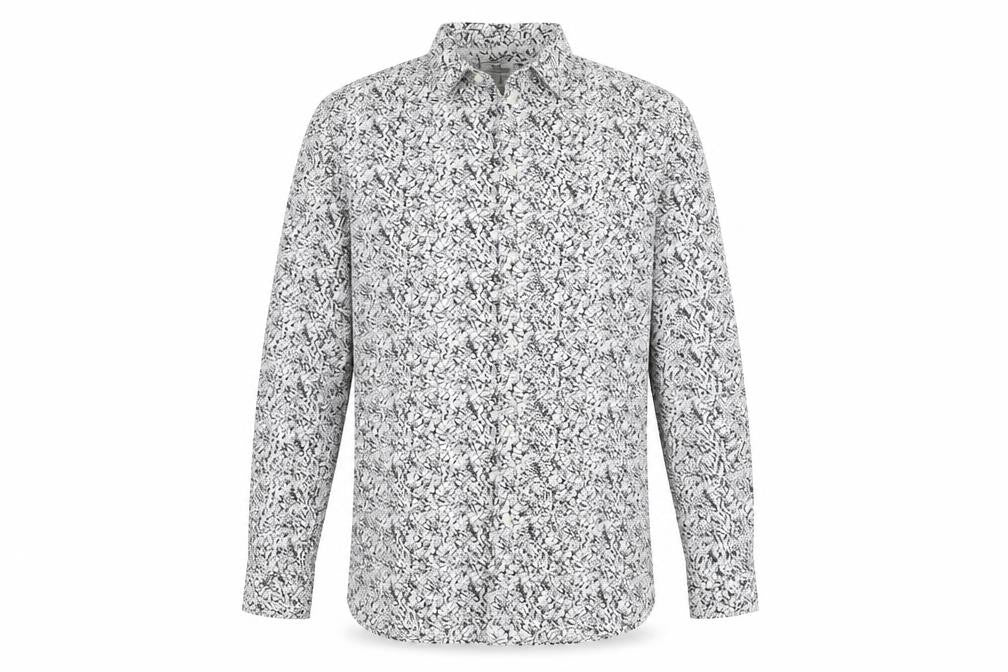 Front view of Next men’s black geometric button-up, size L