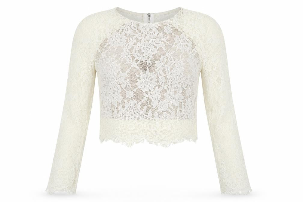 Front view of PRETTYLITTLETHING women’s ivory cropped blouse, size UK 8