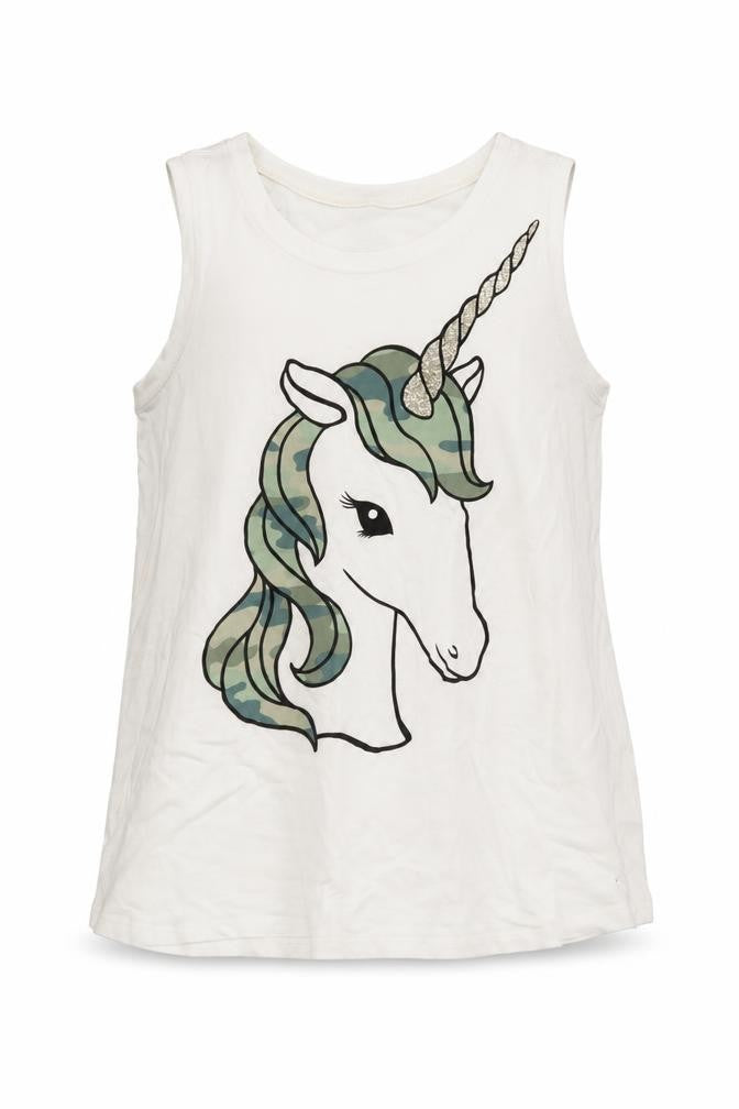 Front view of Justice girls’ white basic tank, size 10, years