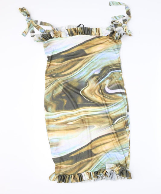 PRETTYLITTLETHING Womens Brown Geometric  Bodycon  Size 12