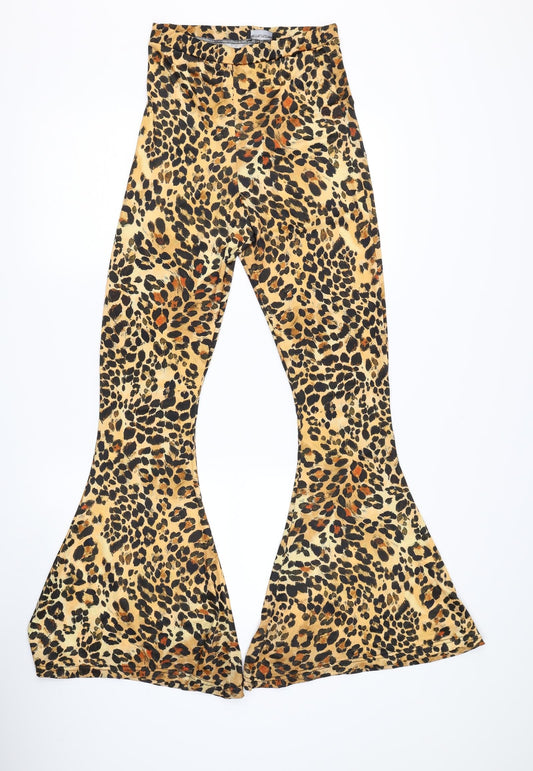 PRETTYLITTLETHING Womens Brown Animal Print  Trousers  Size 10 L30 in