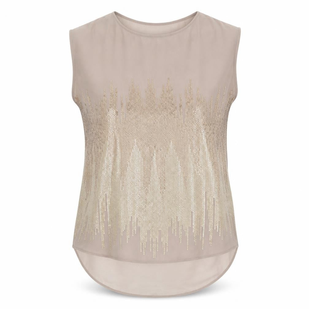 Front view of Warehouse women’s green striped basic tank, size UK 10