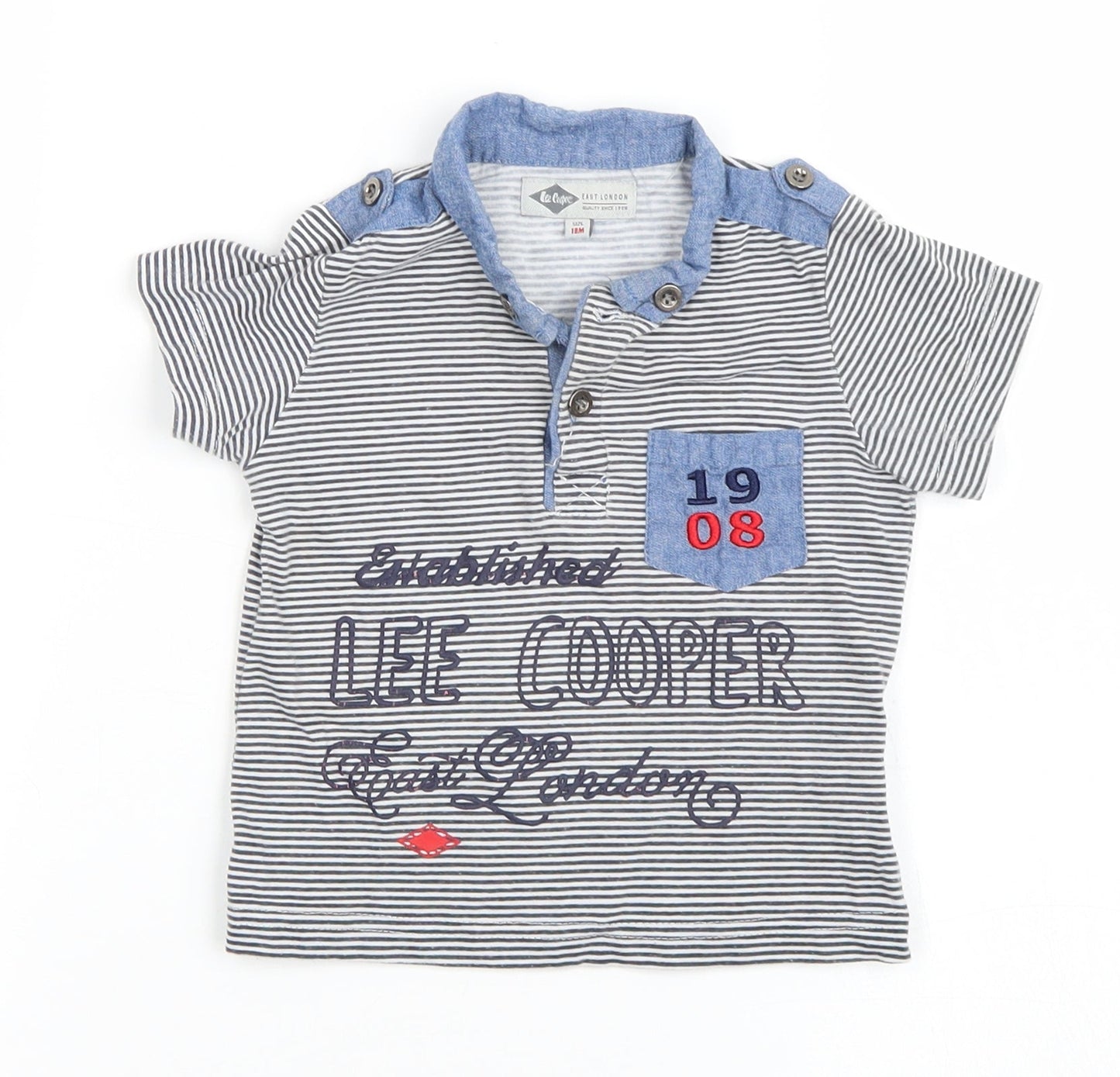 Lee Cooper Boys Blue Striped  Basic Polo Size 18-24 Months