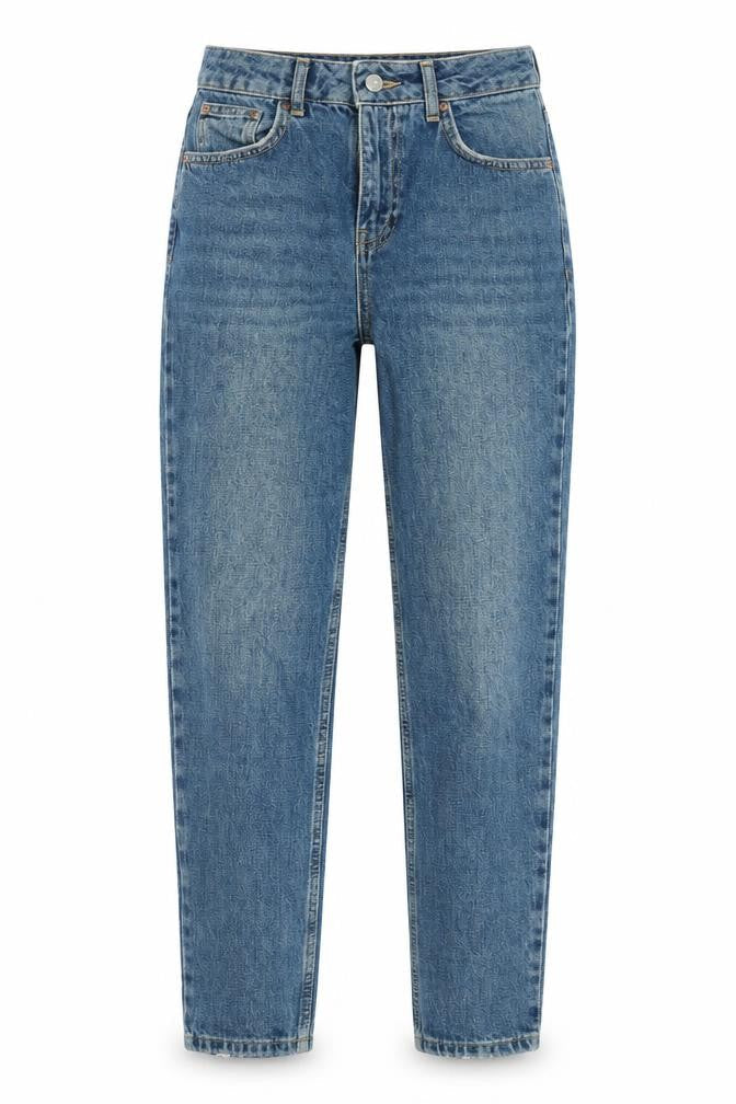 Front view of Topshop women’s blue straight jeans, size UK 26, in, 26.5-inch leg