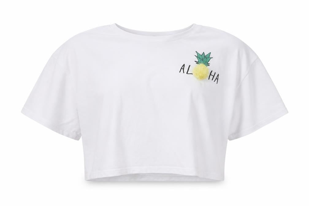 Front view of Miss Evie girls’ white cropped t-shirt, size 11-12, years