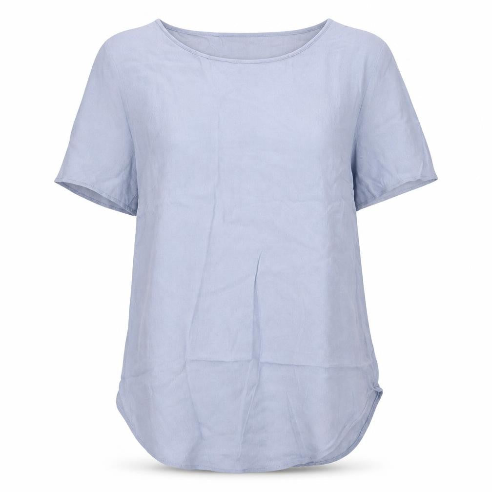 Front view of H&M women’s blue tunic t-shirt, size UK 10