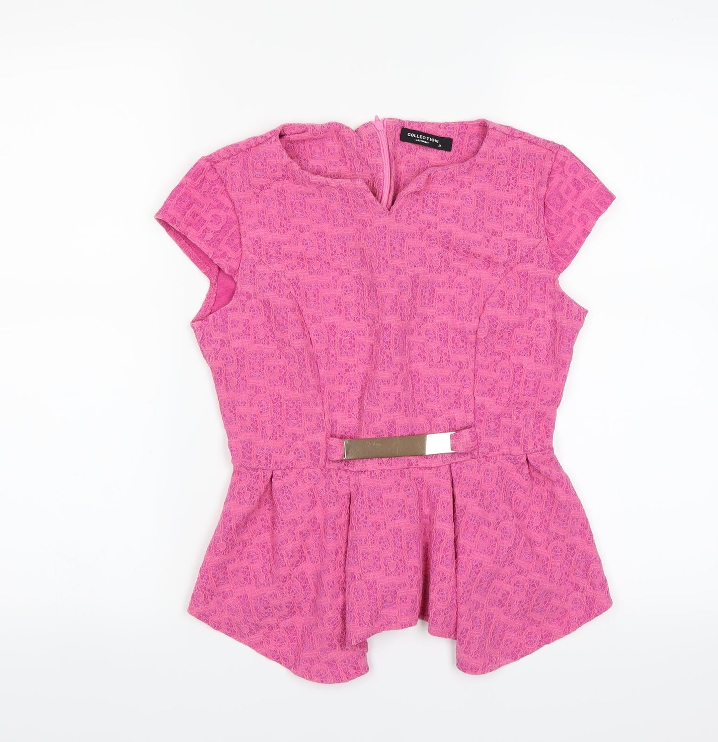 Collection London Womens Pink   Basic Blouse Size 8  - lace detail