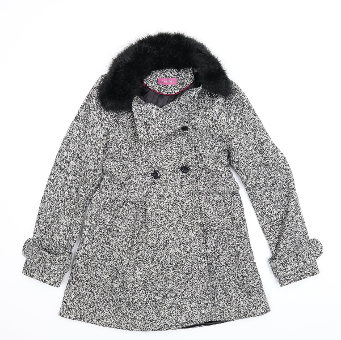 Carmel Womens Grey Houndstooth  Pea Coat Coat Size 12