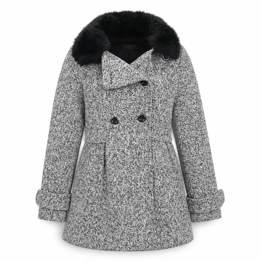 Front view of Carmel women’s grey houndstooth pea coat coat, size UK 12