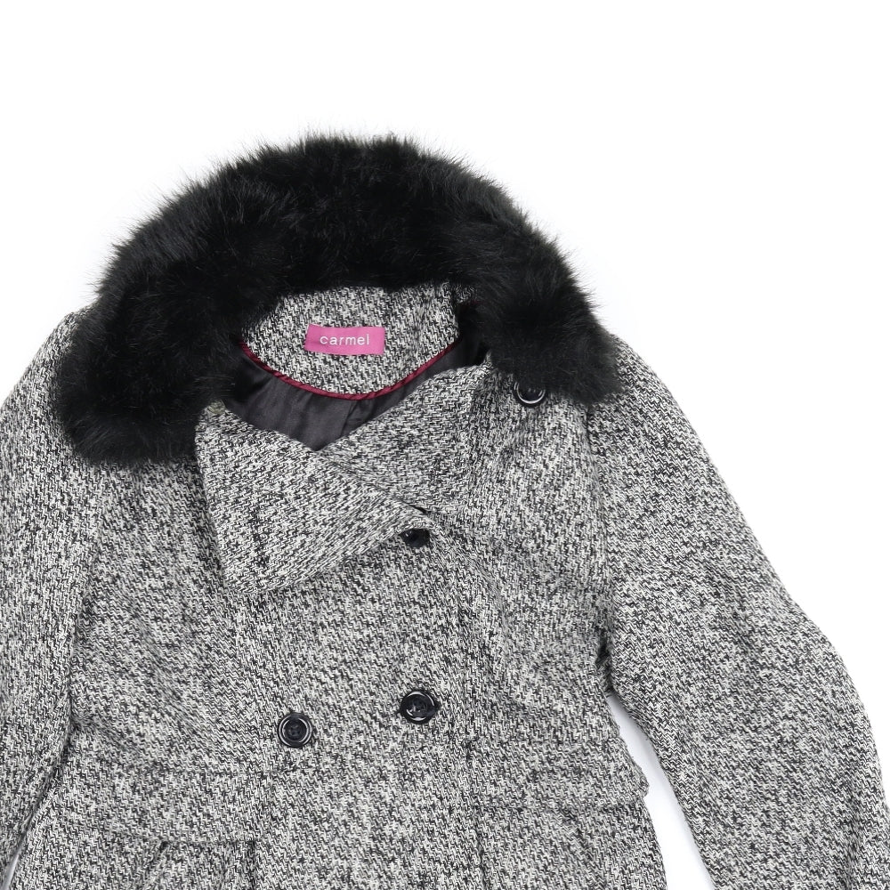Carmel Womens Grey Houndstooth  Pea Coat Coat Size 12