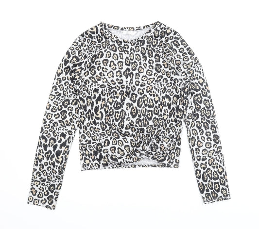 Candy Couture Girls Beige Animal Print  Basic Blouse Size 13 Years