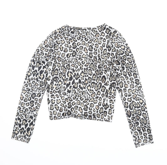 Candy Couture Girls Beige Animal Print  Basic Blouse Size 13 Years