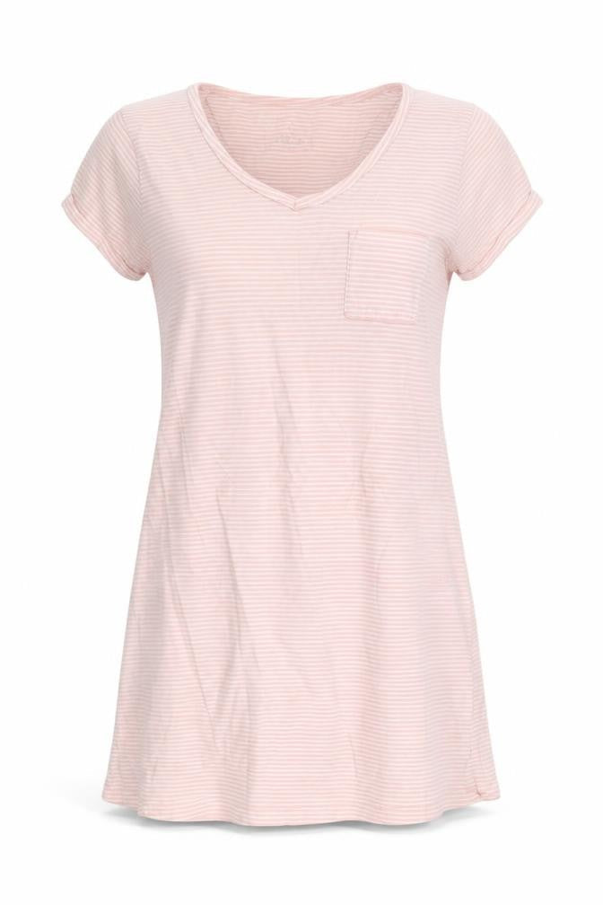Front view of Matalan women’s pink striped capri dress, size S