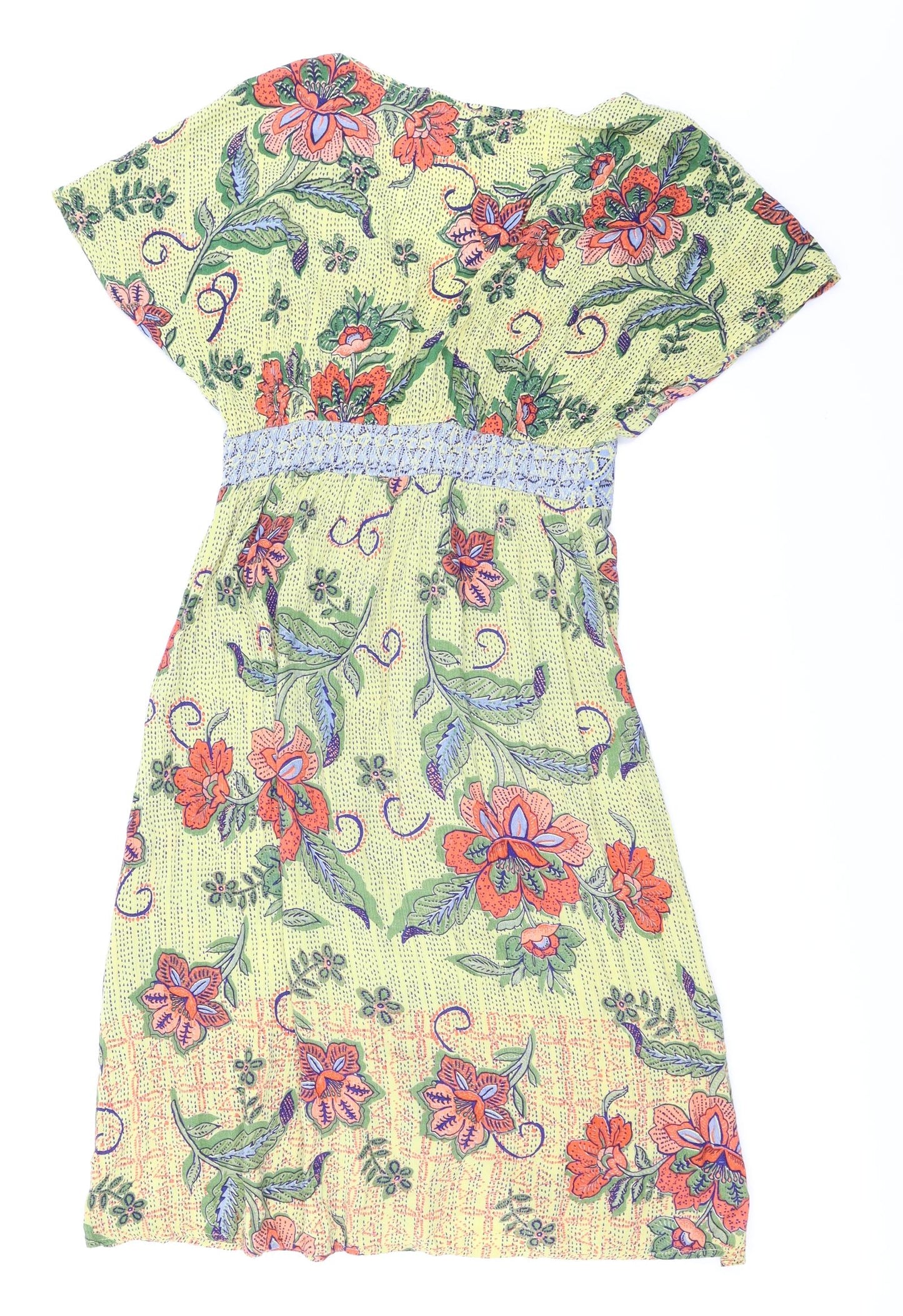 Angie Womens Yellow Floral  Fit & Flare  Size S