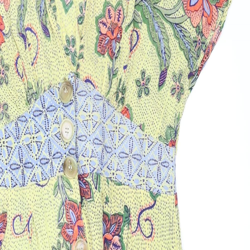 Angie Womens Yellow Floral  Fit & Flare  Size S