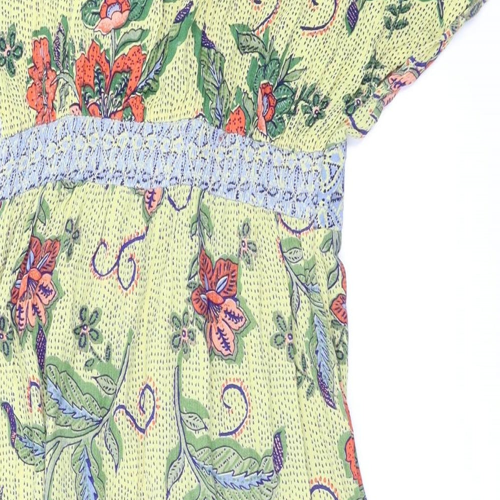 Angie Womens Yellow Floral  Fit & Flare  Size S