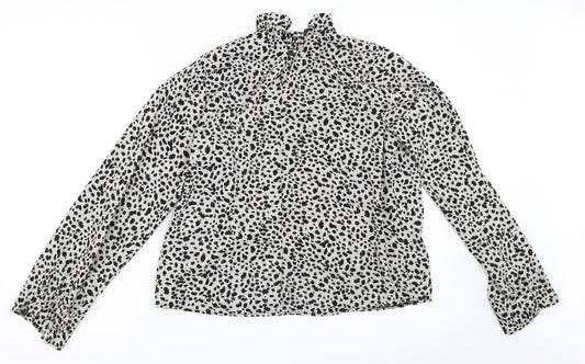 Preworn Womens Grey Animal Print  Basic Blouse Size 8