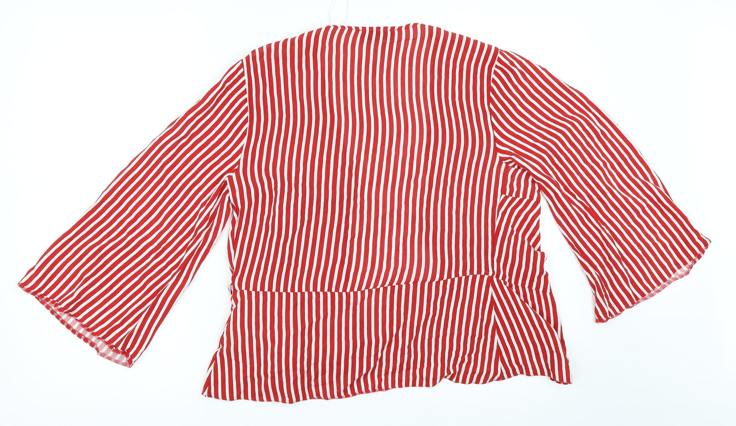 Papaya Womens Red Striped  Wrap Blouse Size 10