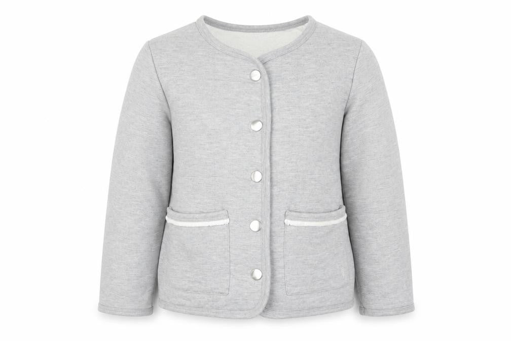Front view of Carrement Beau girls’ grey jacket, size 6, years
