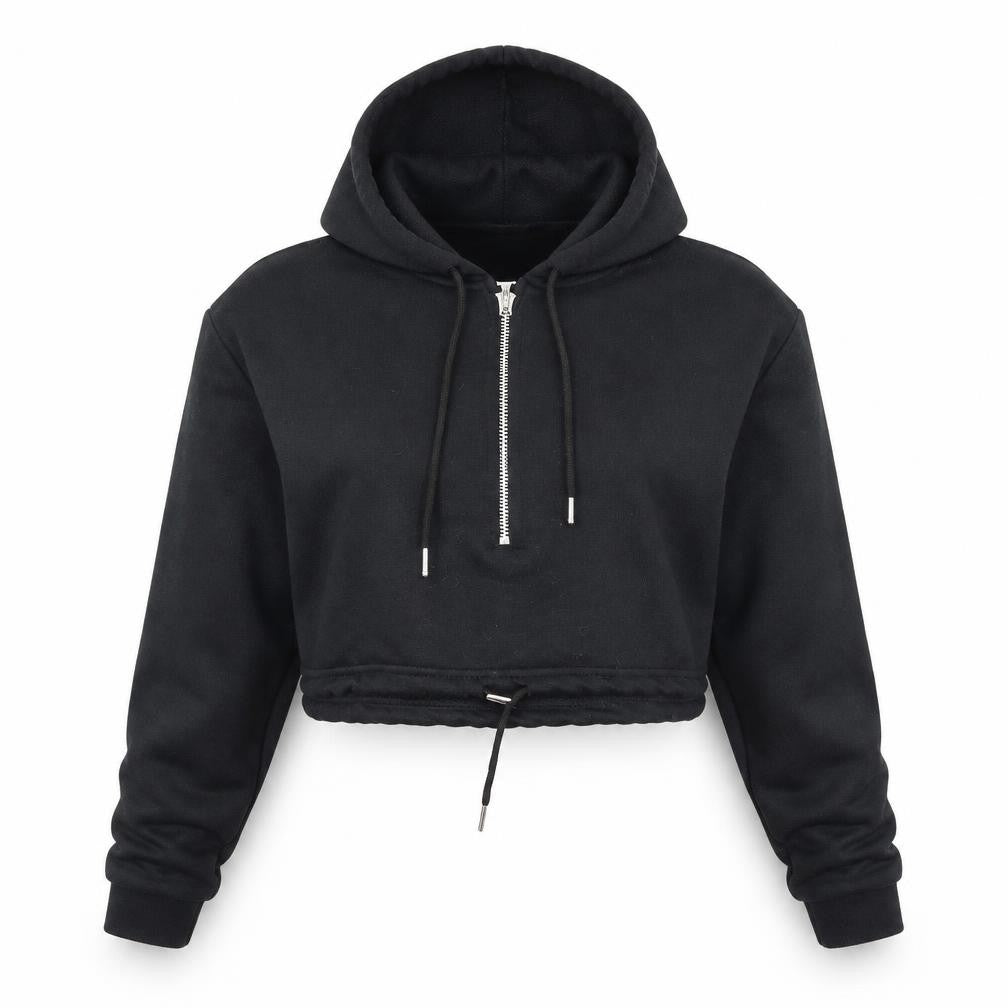 Front view of I SAW IT FIRST women’s black pullover hoodie, size UK 6