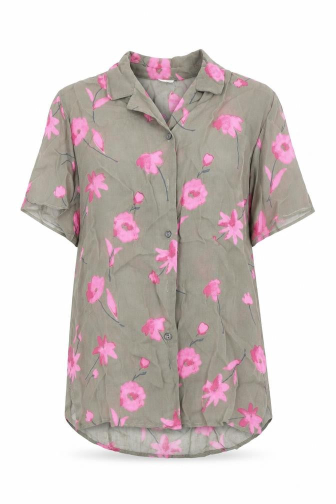 Front view of Casablanca women’s green floral basic button-up, size UK 16