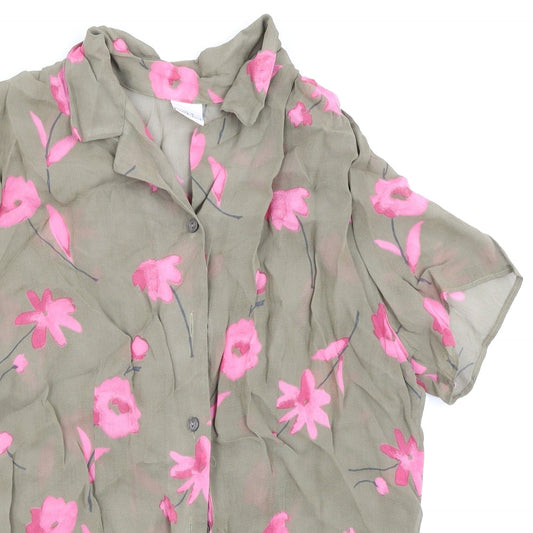 Casablanca Womens Green Floral  Basic Button-Up Size 16