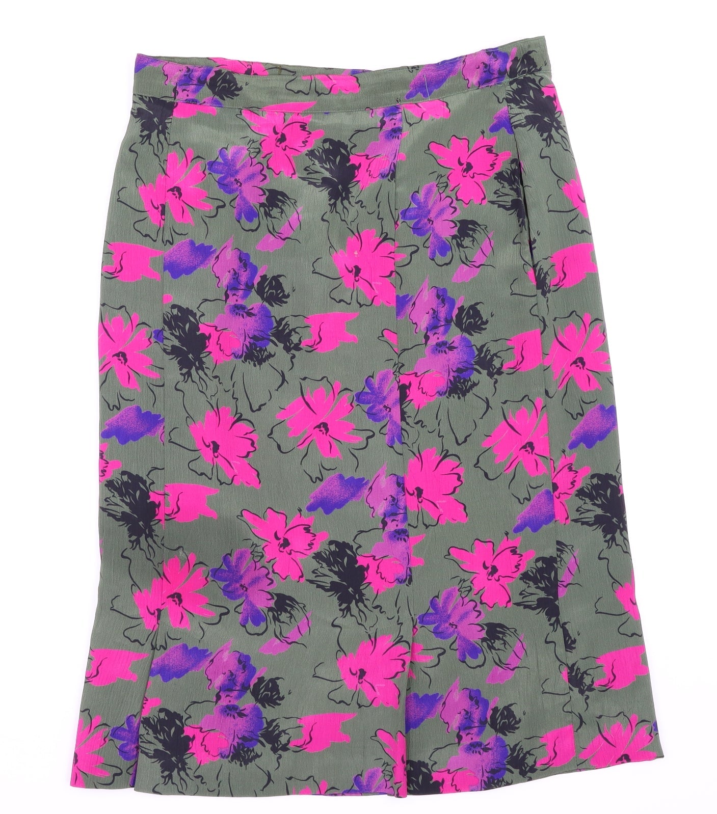 Preworn Womens Green Floral  Straight & Pencil Skirt Size 14