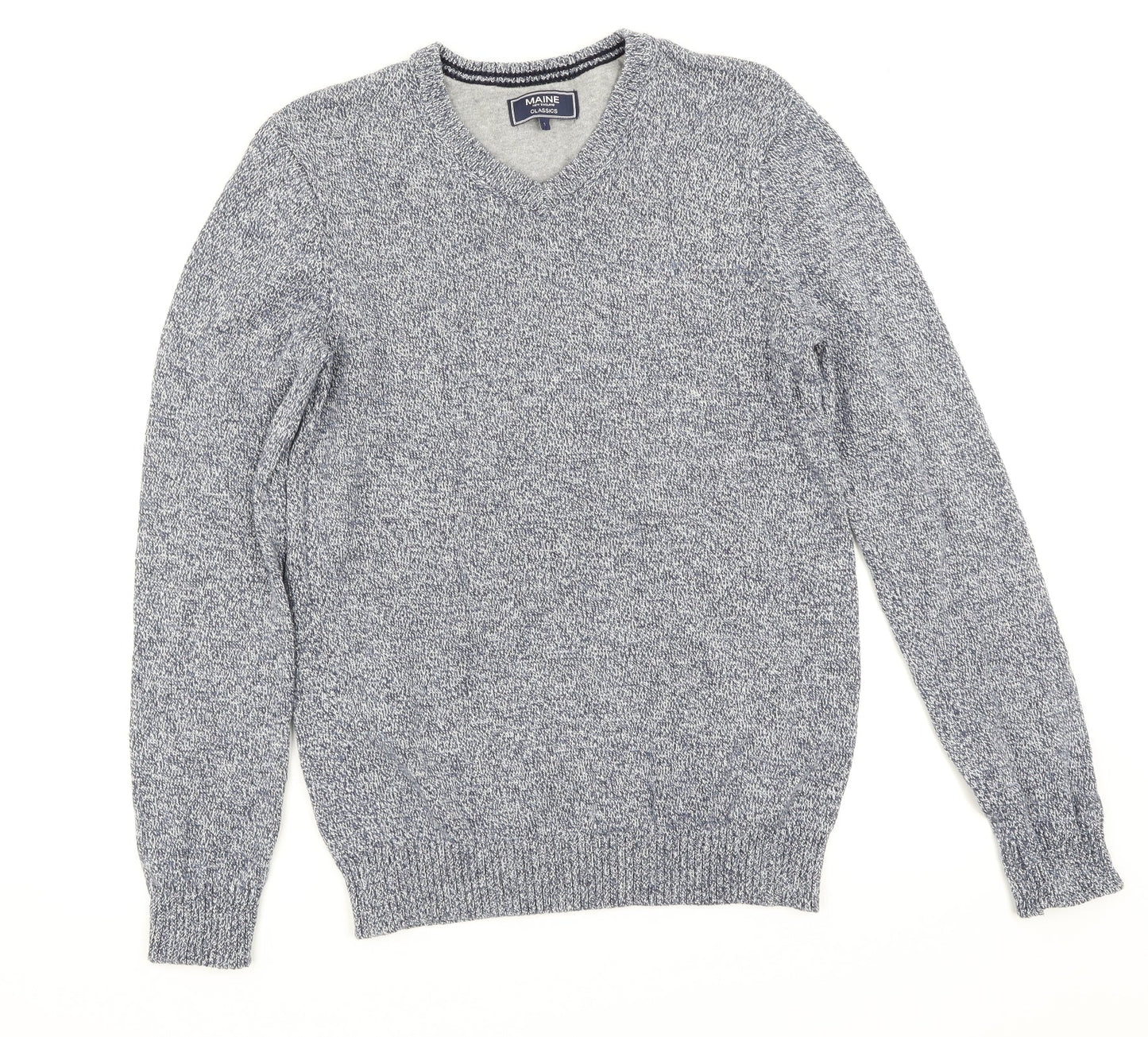 Maine New England Mens Blue Herringbone  Pullover Jumper Size S