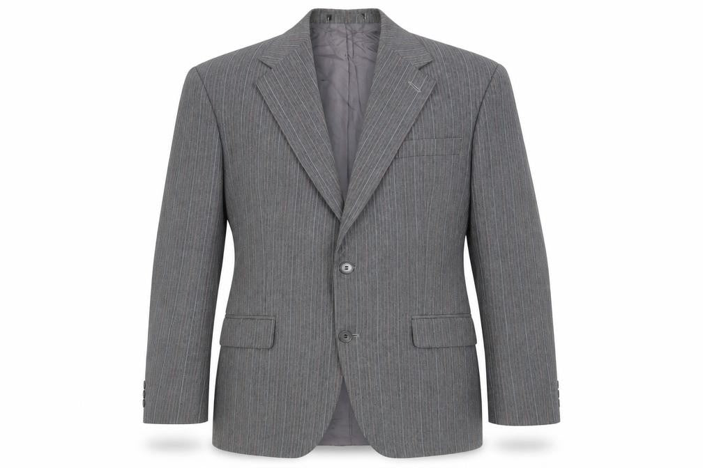 Front view of St Michael men’s grey striped jacket blazer, size M