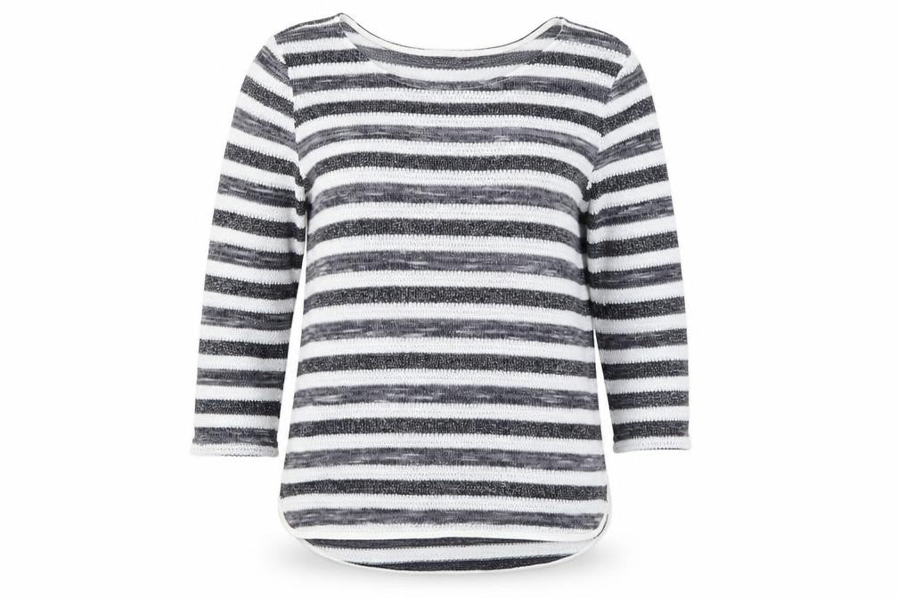 Front view of Oasis women’s blue striped jumper, size S