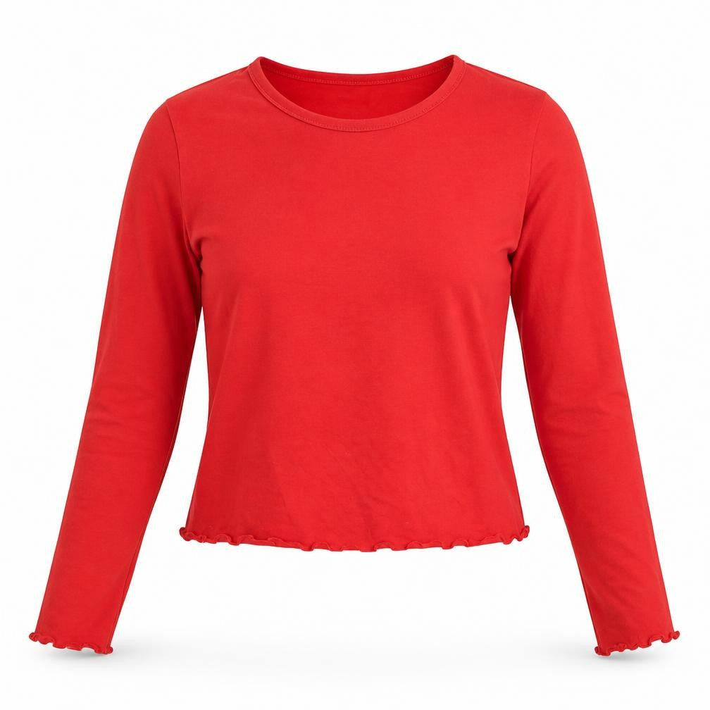 Front view of H&M women’s red cropped t-shirt, size S
