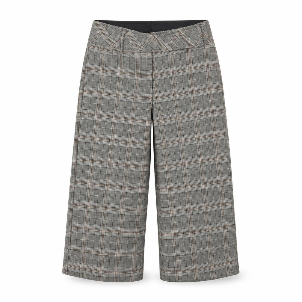 Front view of Preworn women’s grey check cropped trousers, size UK 8, 20-inch leg