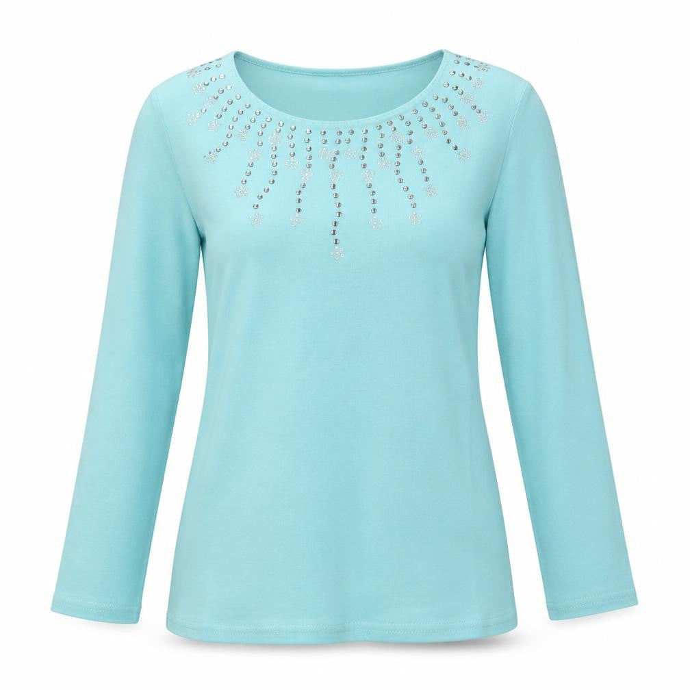 Front view of Afibel women’s green basic t-shirt, size UK 10