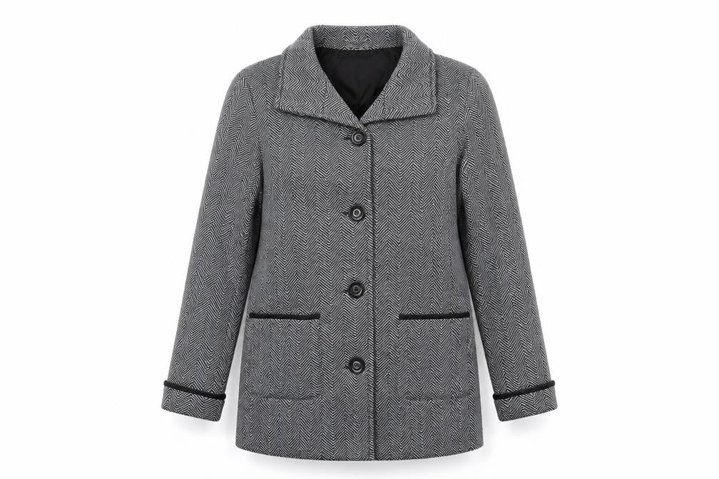 Front view of Anne De Lancay women’s black overcoat coat, size S