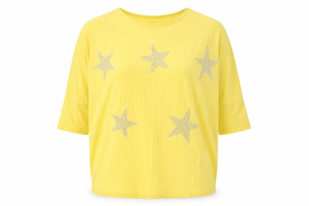 Front view of MISSUMI women’s yellow basic t-shirt one size