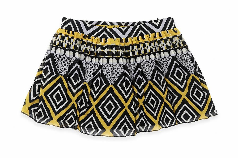 Front view of Miss GG girls’ black geometric chiffon flare skirt, size 7, years