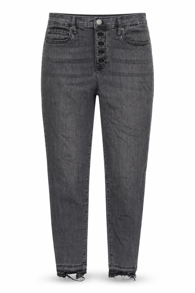 Front view of Gap women’s grey denim straight jeans, size UK 29, in, 27-inch leg