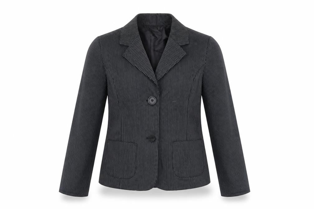 Front view of id:X girls’ black striped jacket, size 10, years