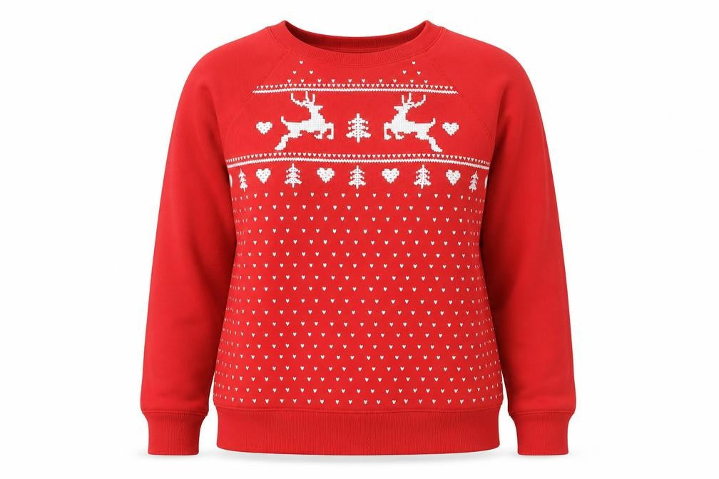 Front view of H&M women’s red pullover sweatshirt, size M