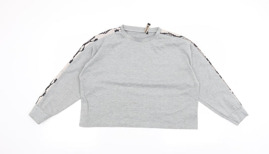 Miss Pap Womens Grey Animal Print  Pullover Sweatshirt Size S