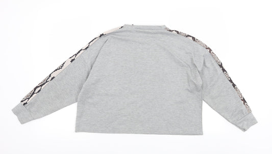 Miss Pap Womens Grey Animal Print  Pullover Sweatshirt Size S