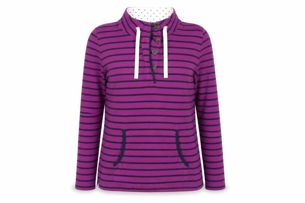Front view of Bonmarché women’s multicoloured striped jumper, size M