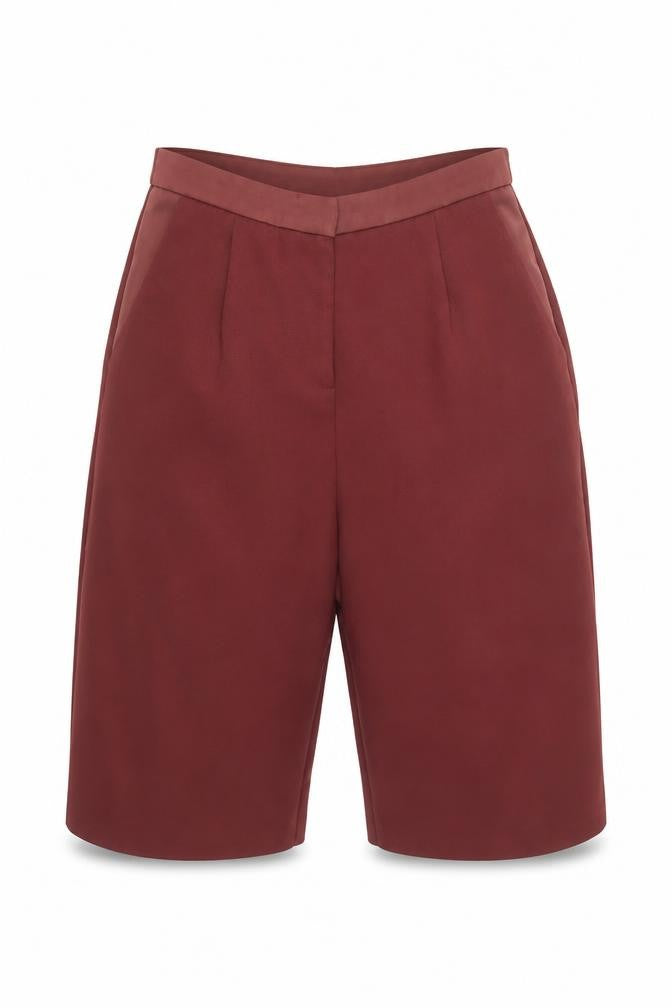 Front view of Topshop women’s red mom shorts, size UK 8
