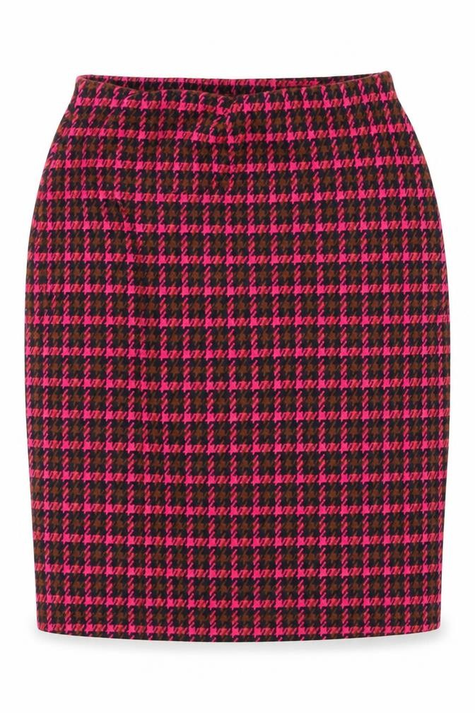Front view of New Look women’s pink plaid a-line skirt, size UK 8