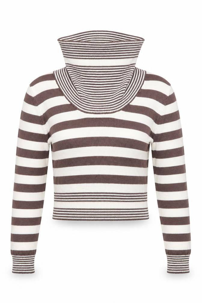 Front view of West One women’s beige striped jumper, size UK 10