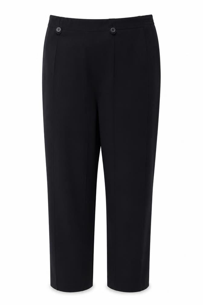 Front view of Bonmarché women’s blue dress pants trousers, size UK 16, 25-inch leg