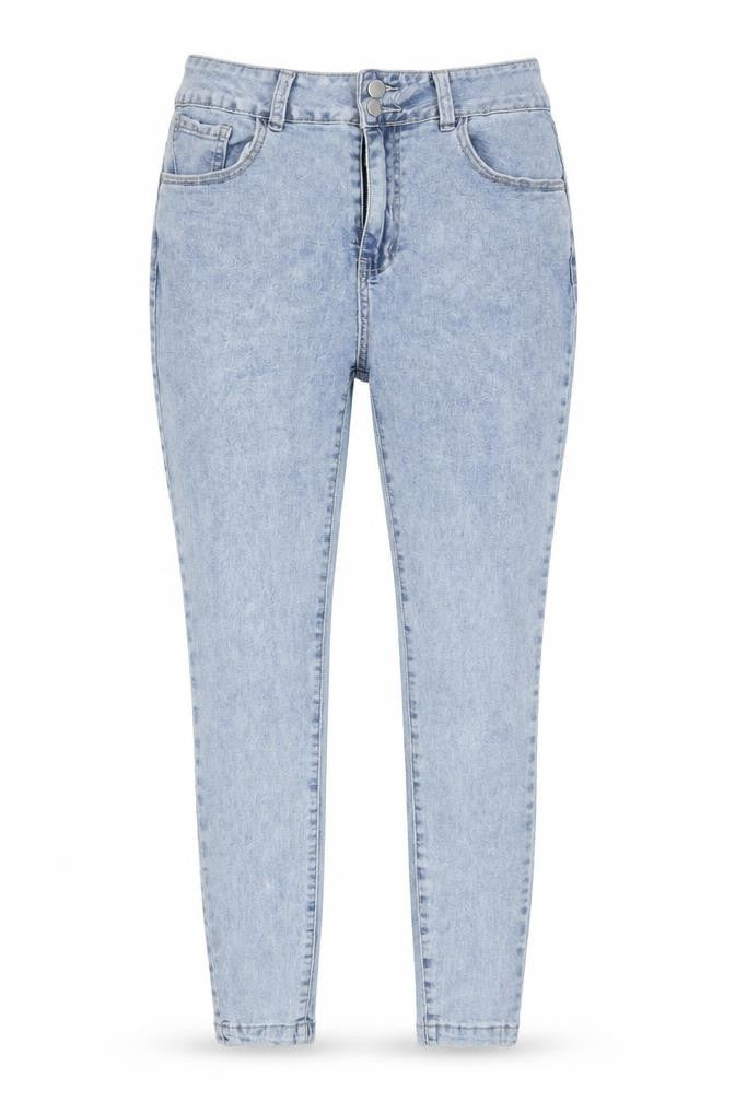 Front view of SHEIN women’s blue skinny jeans, size L, 28-inch leg