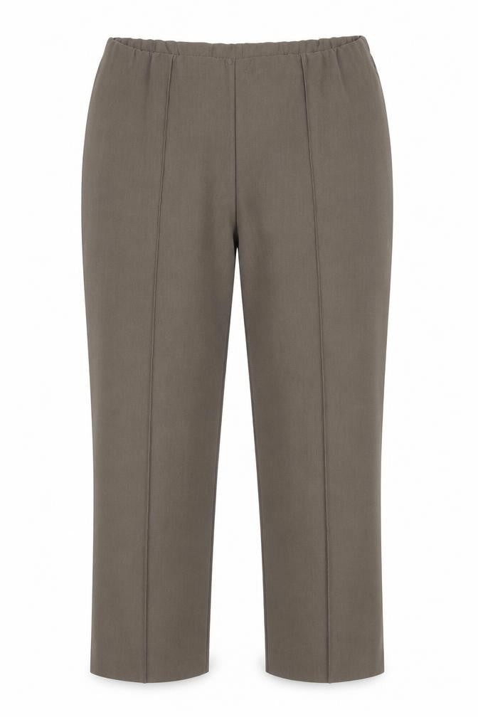 Front view of Bonmarché women’s brown trousers, size UK 18, 22-inch leg